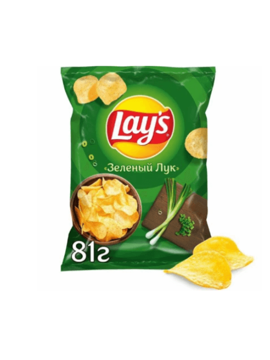 Чипсы "LAYS" 81г ассортимент, Молодой зеленый лук Чипсы "LAYS" 81г ассортимент, Молодой зеленый лук