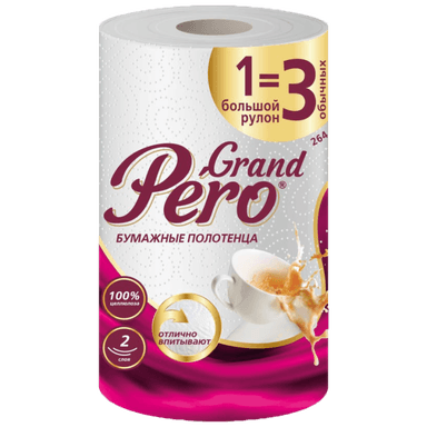 Полотенце бумажное 2-х/двухслойное Grand PERO 1=3/33м Полотенце бумажное 2-х/двухслойное Grand PERO 1=3/33м