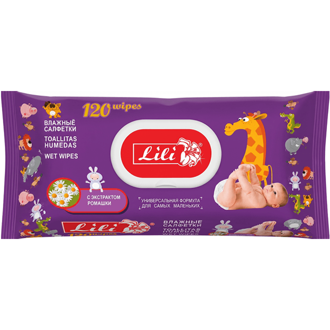 Салфетка влажная 120 шт. Lili с клапаном (120 салф.пач), Экстракт Ромашки Салфетка влажная 120 шт. Lili с клапаном (120 салф.пач), Экстракт Ромашки
